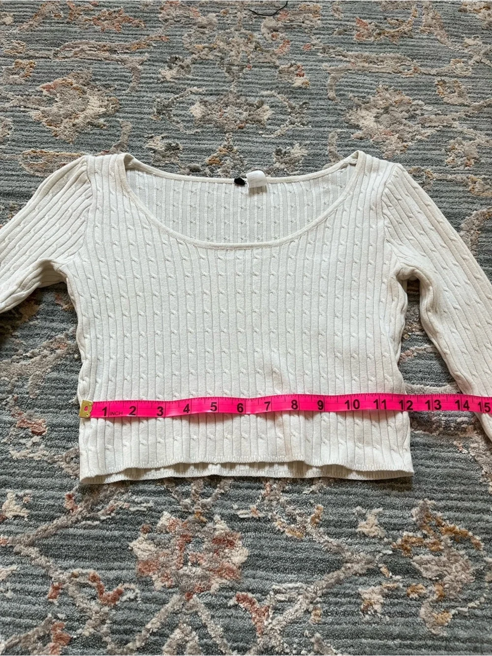 H&M White Cable-Knit Cropped Long-Sleeve Top